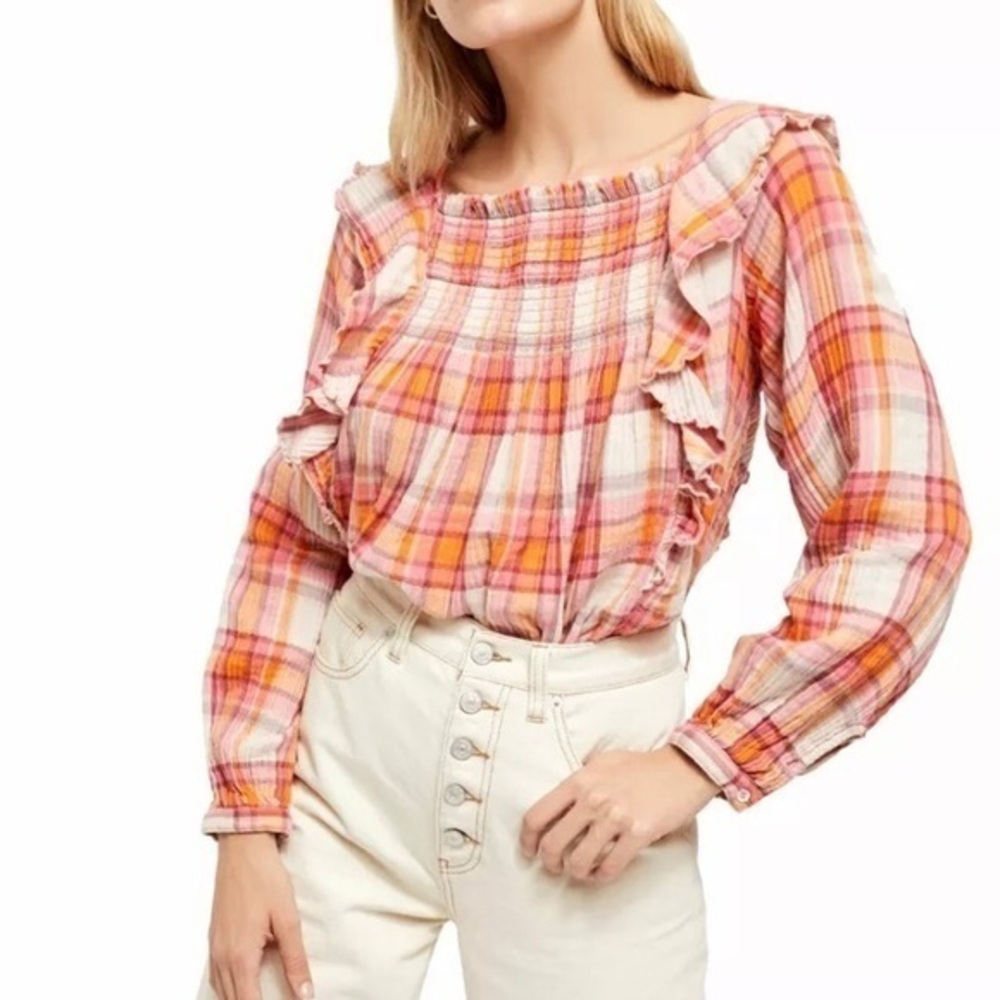 NWT Free People plaid pullover blouse